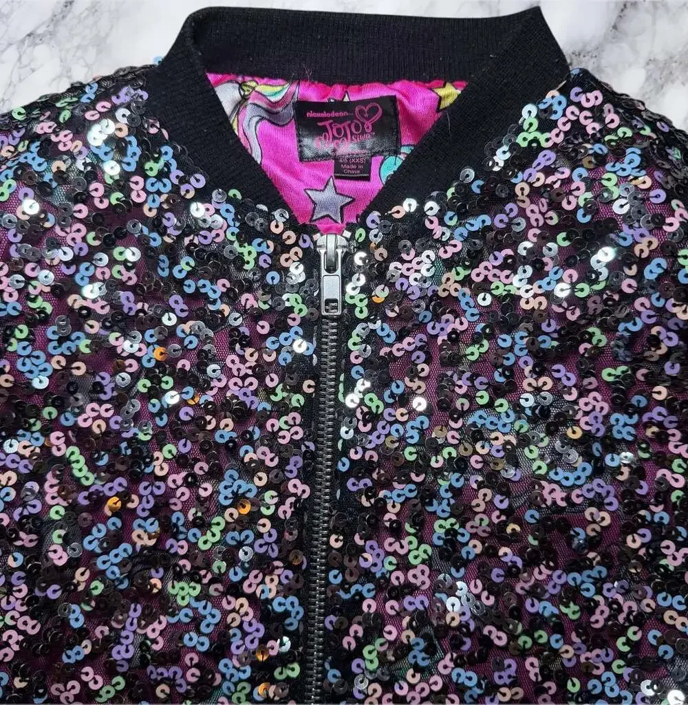 JoJo Siwa Girls Sequin Bomber Jacket Unicorn Pink Satin Nickelodeon Size‎ 4/5